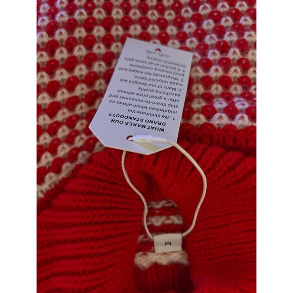 Handcrafted Red & White Knit Sweater With Balloon Sleeves & High Neck M NWT - Picture 6 of 9